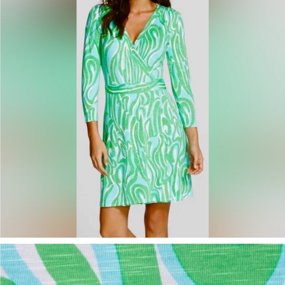 Lilly Pulitzer Meridan Wrap Dress Finders Keepers Size Small green blue - Picture 4 of 9
